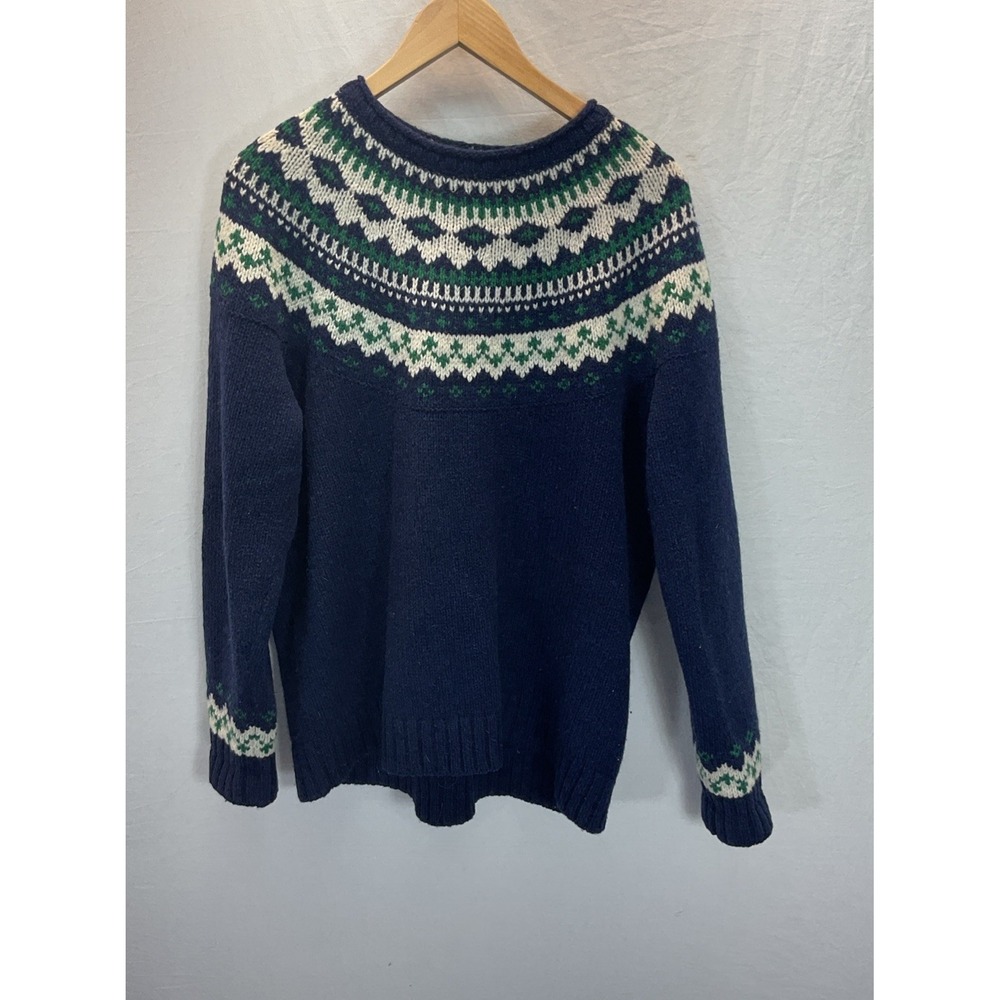 LL Bean Roll Neck Sweater Men's‎ XL Regular Green Fair Isle Pattern Wool Nylon